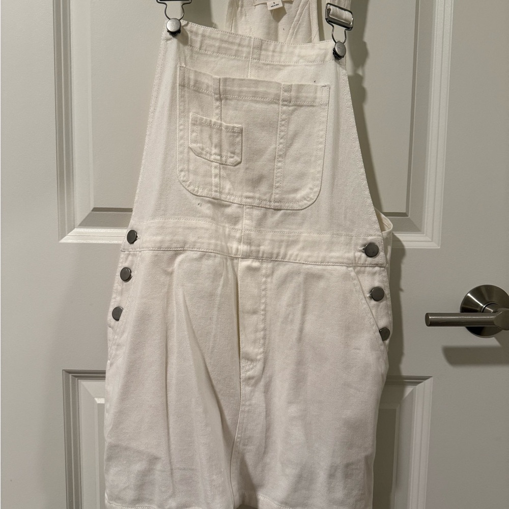White Denim Overall dress with Button Details